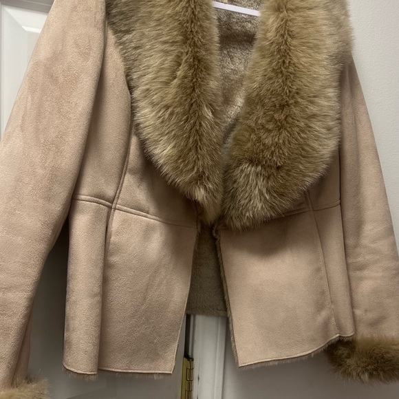 Marks & Spencer 70s style beige afghan faux suede and fur jacket coat size M - Picture 3 of 4